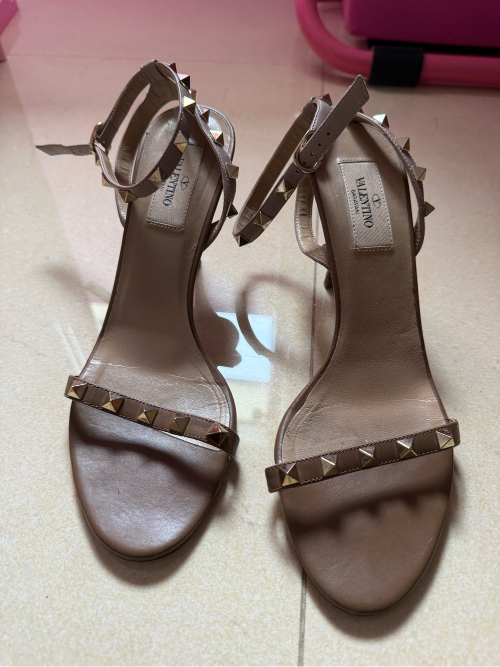 Valentino Rockstud Ankle-Strap Heels in Nude